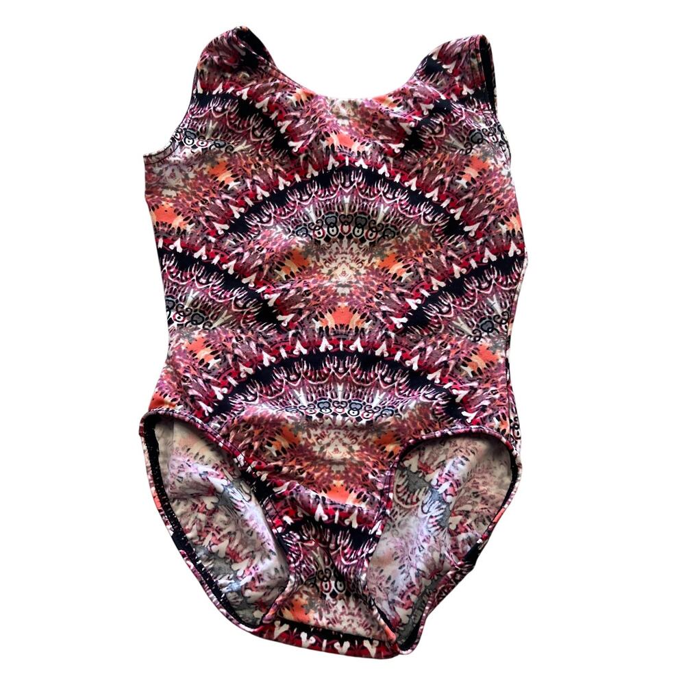 Mondor Ikat Print Purple + Orange Girls One Piece Swimsuit Size 4/6